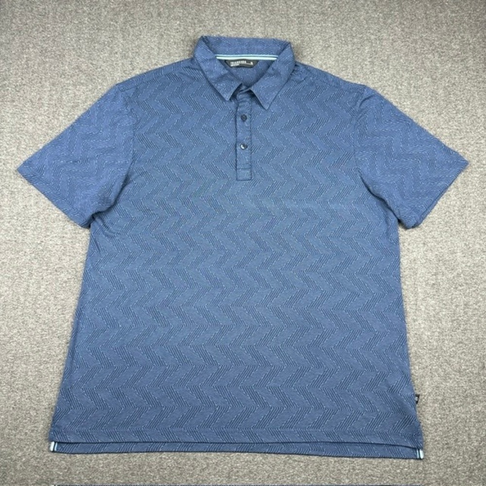 7 Diamonds Mens XL Blue Geometric Chevron Pima Cotton Blend Polo Shirt SMP-1566